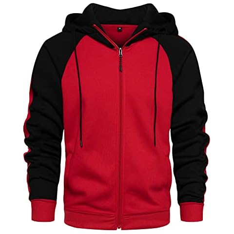 AOTORR AOTORR Men's Hoodies Zip Up Fleece Hoodies Casual Patchwork Hoodie Winter Warm Hooded Top with Pockets Red XL Cover