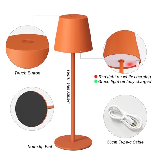 Image of Kakanuo Cordless Table Lamp Rechargeable Orange - KK 2 Pack 5000mAH Battery Operated Lamp for Counter, 3 Color Stepless Dimming Wireless Lamp for Dining Kitchen, Outdoor Patio, Touch Control