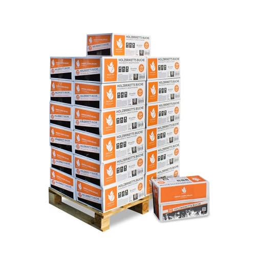 Holzbriketts Nestro M - Hartholzbriketts Palette 300 kg (25x12 kg) - Sauber verpackte Briketts für Kamine und Öfen in Wohnräumen - Geruchs- Rauch- & rußarme Verbrennung
