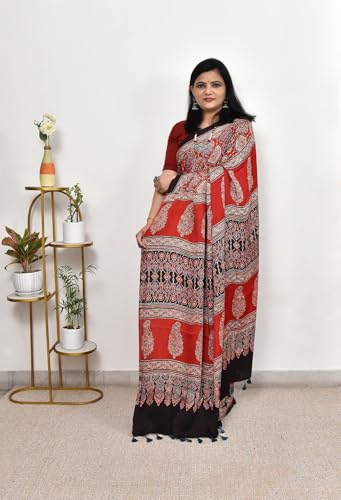Image of SATIKA VASTRAM Modal Silk Ajrakh Saree Bandhani Design Crepe Printed Designer Pallu Attach Blouse Piece