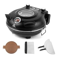 KLAIF Elektrischer Pizzaofen 420 °C, separat regelbare Ober- und Unterhitze, 31 cm Keramik-Pizzastein, inkl. 4-teiligem Pizzazubehör-Set, 1200 W, Modell LMC-Schwarz
