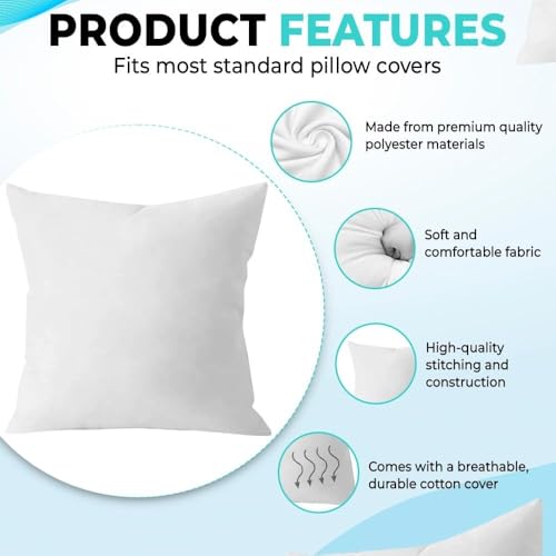 QUBA LINEN Throw Pillow Inserts (Set of 2, White), 22x22 Inches - Premium Cushion Fillers for Sofa, Bed, and Home Décor (22x22 Inch (Pack of 2)) by QUBA LINEN - Used condition - Image 3