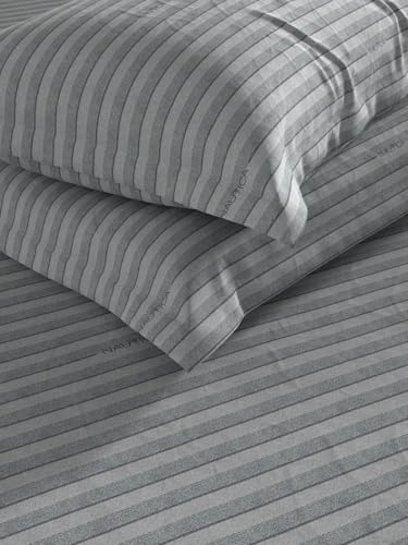 Image of NAUTICA Cotton King Bedsheet with 2 Pillow Covers -3pc Set (noridge) | 160TC | Super Soft Touch Stripe-Grey