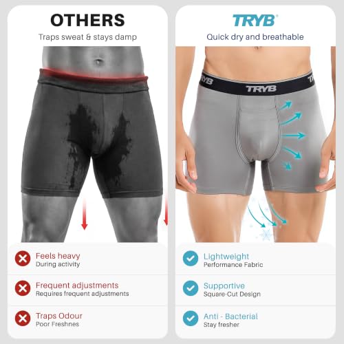 Image of TRYB Sports Underwear for Men | Stretchable Active Square Cut Trunks for Running & Gym Workout | Quick Dry, Breathable, Moisture Wicking & Anti Chafing | Sports Innerwear Boxers