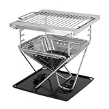 Oreilet Klappbarer Holzkohlegrill, Tragbarer Holzkohlegrill, Tisch-Rucksackgrill aus Edelstahl mit Tragetasche, 3 Höhenstufen Zum Kochen Im Freien, Terrasse, Hinterhof