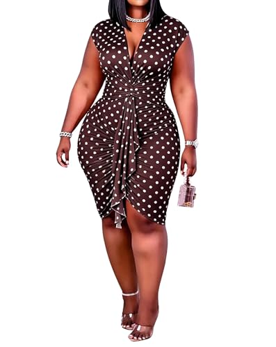 Image of IyMoo Women's Sexy Plus Size Bodycon Sleeveless Drawstring Ruched Mini Club Dresses