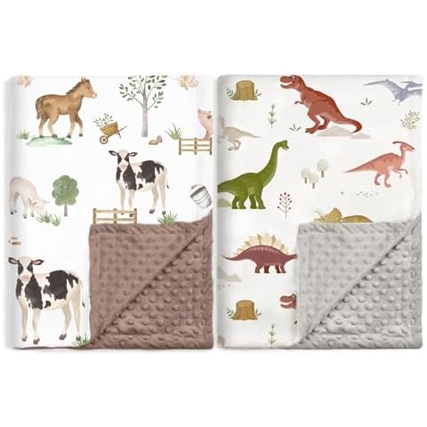 BOPRIO Baby Blankets for Boys Girls, Soft Lightweight Nursery Minky Blankets with Double Layer Dotted Backing for Infant Toddler Nursery Crib with Cute Design 30 x 40 Inch Cover