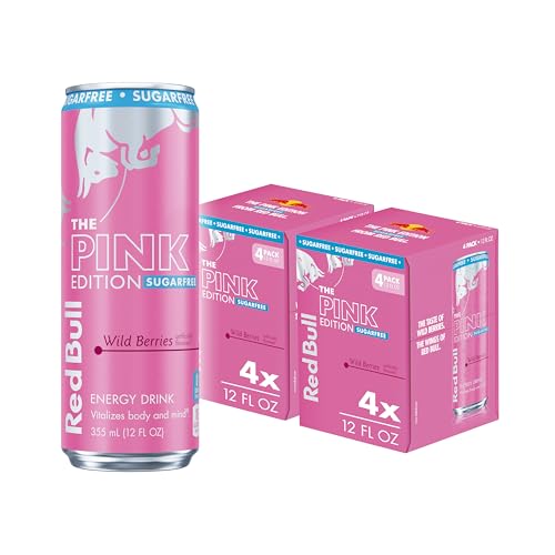 Red Bull Pink Edition Sugar Free Energy Drink, Wild Berries, 12 fl. oz., Pack of 8 cans, with 80mg Caffeine, Taurine & B Vitamins