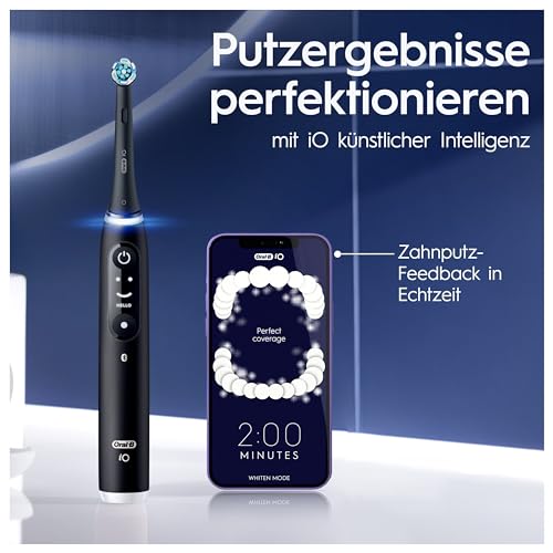 Oral-B iO Series 6 Elektrische Zahnbürste/Electric Toothbrush, Doppelpack & 3 Aufsteckbürsten, 5 Putzmodi für Zahnpflege, Magnet-Technologie, Display, Designed by Braun, Schwarz/Rosa – Bild 7