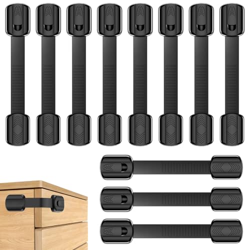 Septeamay 10 Pezzi Sicurezza Cassetti Bambini, Bambini Chiusure Sicurezza per Armadietto,Cassetto,Armadio,Frigorifero, Blocca Cassetti per bambini con Potente Adesivo Nessun Trapano Necessarioc Nero
