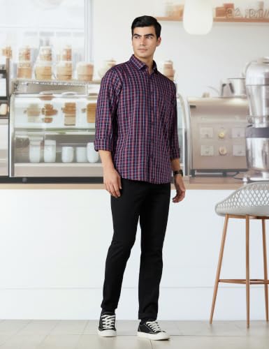 Image of Allen Solly Men's Small Check Casual Shirt | Regular Fit | Classic Pattern | Everyday Smart Casual Style