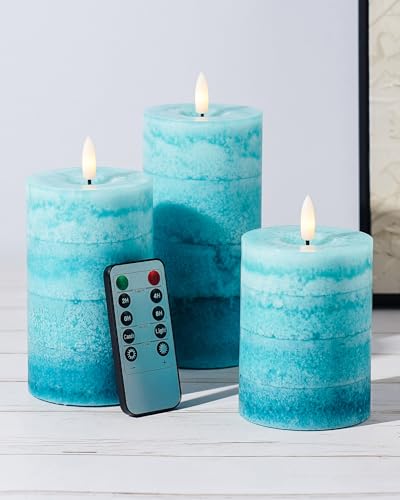 Stmarry Gradient Teal Flameless Candles with Remote and Timer, Real...