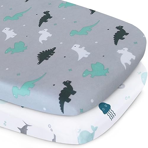 Springspirit Bassinet Sheet, Bassinet Sheets 2 Pack, Ultra Soft Bassinet Sheets For Baby Boys Or Girls Universal Fit For Rectangle, Oval, Hourglass Bassinet Pad/Mattress cover