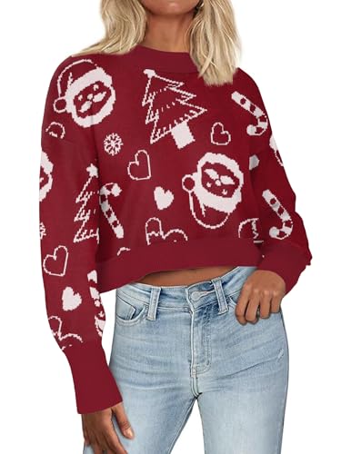 Image of Zeagoo Womens 2025 Fall Crewneck Cropped Sweater Cozy Long Sleeve Ribbed Knit Pullover Dropped Shoulders Trendy Jumper Tops