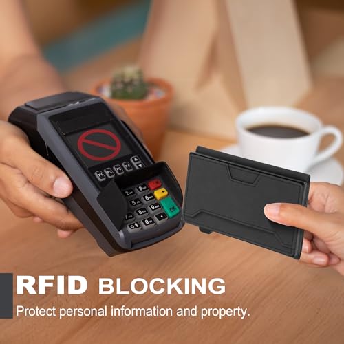 GoodtoU Card Holder Wallet Smart Wallet Mens Card Holder for 8-14 Cards, ID Window, Card Wallet Men Minimalist Wallet with Cash Slot, Easily Removable Cards Trifold Wallet (Black, No AirTag)4