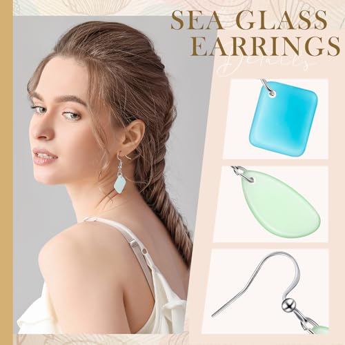 Kigeli 4 Pairs Sea Glass Earrings Recycled Sustainable Include 2 Charming Drop Earrings 2 Square Handmade Earrings for Women Ocean Beach Jewelry Christmas Gift Teacher Coworker Birthday Thanksgiving3