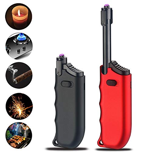 Meng Zhi Ao Candle Lighter Electric Arc Rechargeable Lighter With Safety Lock Usb Plasma Lighter Perfect Telescopic Rod Neck Fire Starter Lighter For Outdoor Camping Hiking Cooking Bbqs (Black) #TOP6