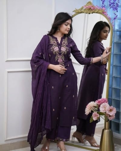 Image of piludi Embroidered Designer Kurta Set for Women | Kurta Pant with Dupatta | Lightweight, Soft and Comfortable Outfit Designed for a Clean and Modern Everyday Look