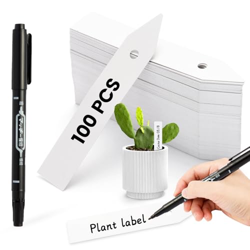 NbutWynee Plant Labels, 3-Inch Plant Markers,100Pcs Plant Tags, Plant Labels for Seedlings, Garden Labels with Pen for Identifying Seedlings, Flowers and Vegetables, White, Waterproof