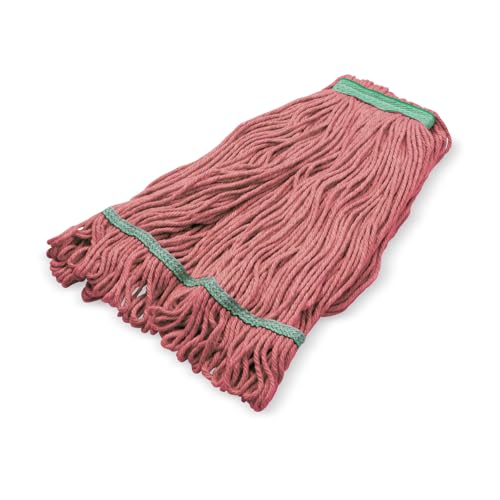 Image of SPARTA Flo-Pac Acrylic Mop Head, Loop-Ended, Narrow Band with 1 inch Green Band for Organized Cleaning, Medium, Red (Pack of 3)
