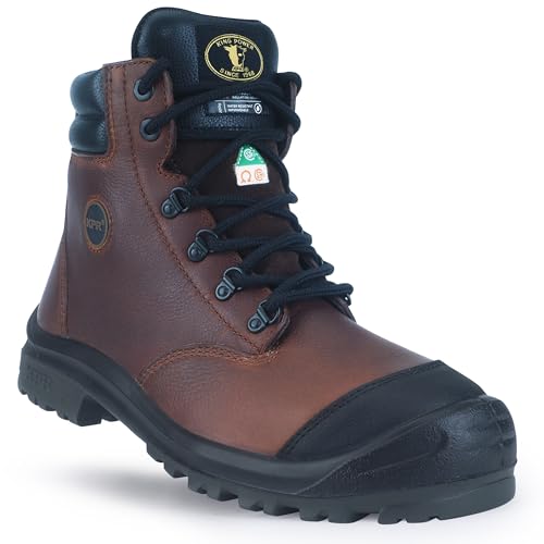 Image of KPR Steel Toe Work Boots for Men 6 inch Leather Construction Rubber Sole Working Workboots Waterproof Non Slip Puncture Safety Shoes