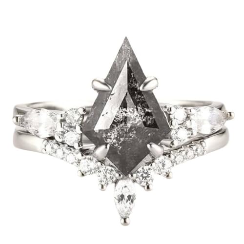 Gemstone Ring Set Kite Cut Gemstones and Moissanite Engagement Ring for Women 925 Sterling Silver 10K 14K 18K Art Deco Promise Wedding Bridal Set for Her Free Engraving