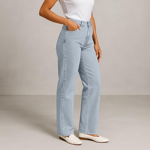 High Waisted Jeans for Women Stretchy Casual Baggy Straight Leg Jeans Fall Fashion Button Fly Denim Pants with Pocket4