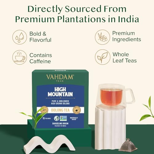Vahdam High Mountain Oolong Tea 30g |15 Pyramid long leaf Tea Bags | NON GMO | Easy Brew