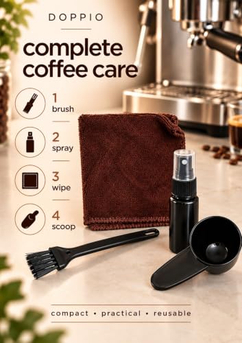 Image of DOPPIO Coffee Maker Accessories Kit - Cleaning Brush, Microfiber Cloth, Mist Spray Bottle & Coffee Scoop, Essential Barista Tools for Easy Maintenance