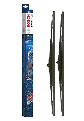 Bosch Balais d'Essuie–Glace Plats Conventionnel Twin Spoiler 657S, Longueur: 650mm/650mm – 1 Paire de Balais avant