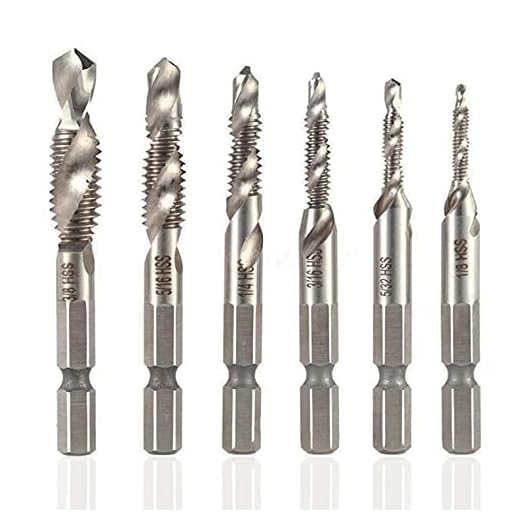 Yakamoz 6PCS Drill Tap Combination Bit Set HSS Deburr Countersink Bit 1/4 Hex Shank Tool Kit | Imperial