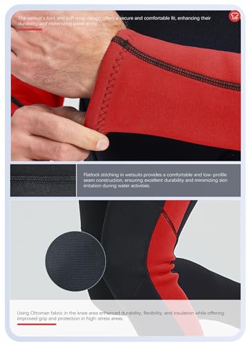 Image of Hevto Men Wetsuits 3 /2mm Neoprene Back Zip Fullsuit Scuba Diving Wet Suit in Cold Water for Surfing Swimming Paddleboard (Men1-Red, MS)