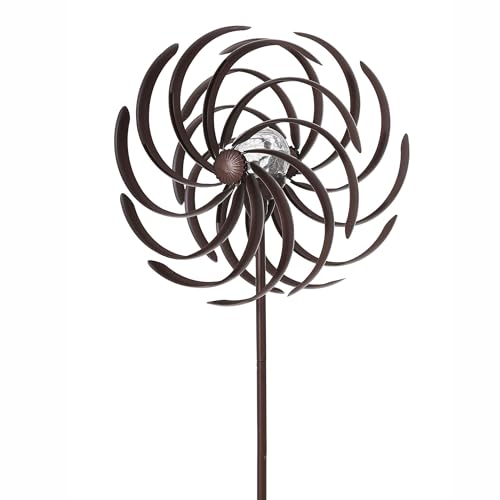 Solar Wind Spinner Willow Leaves 61inches Tall (1.55m) - Multi-Colour LED Light from Solar Powered Glass Ball with Kinetic Wind Spinner - Dual Direction for Patio Lawn & Garden