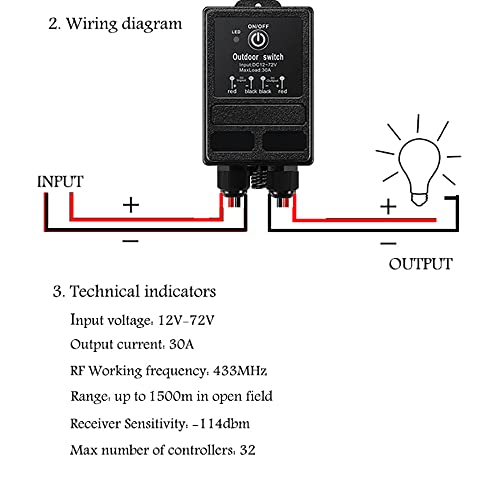 Interrupteur a telecommande 12v etanche IP65 avec relais 40A pour controle a distance - 2