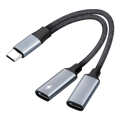 TRkinデュアルUSB-Cイヤホン&充電アダプターType-CロータリーデュアルType-C通話ナイロン編み糸切れにくい-i-Padシリーズ/AndroidなどのUSB C型デバイス（星空灰）