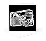 3dRose Greeting Card - Picture of a White Rangefinder Camera on black background - photo Illustrations Rangefinder Camera