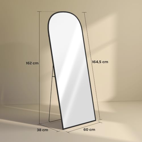 Miniatura 7 de Homcom Espejo De Pie Cuerpo Entero 165x60 Cm, Espejo De Pared Rectangular Con Soporte, Marco De Aleación De Aluminio, 2 Formas De Uso, Para Salón, Entrada Y Dormitorio, Negro
