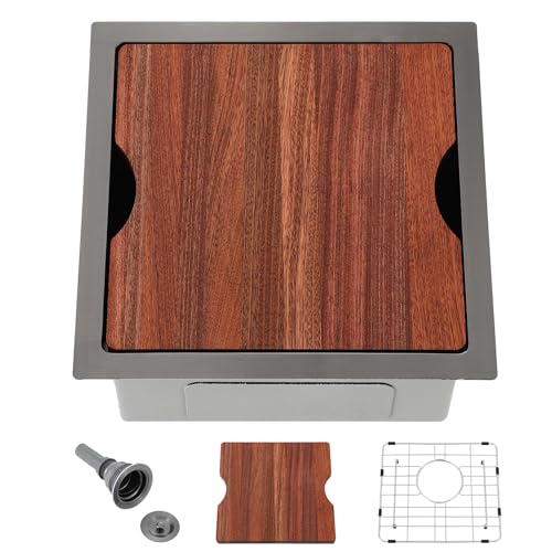 SHACO 21x20 Inch Black Kitchen Sink, 21 Inch Gunmetal Black Undermount Single Bowl Stainless Steel 16 Gauge Workstation Laundry Bar Sink with Accessories