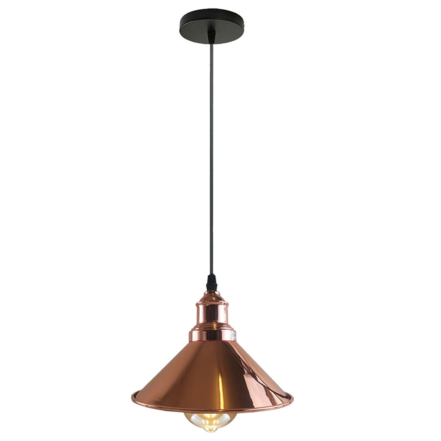 LEDSone Industrial Pendant Light Fixture- Vintage Hanging Ceiling Lamp with Metal 22 cm Shade, Adjustable Cord, E27 Socket, Rustic Farmhouse Kitchen Island Lighting, Dining Room & Bar Pendant Lamp