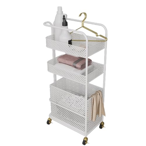 Rolling Laundry Basket, Laundry Basket Rolling Laundry Basket, Metal Luandry Cart for Room Organizer, Garment Laundry and Storage, 3-Tier(White)