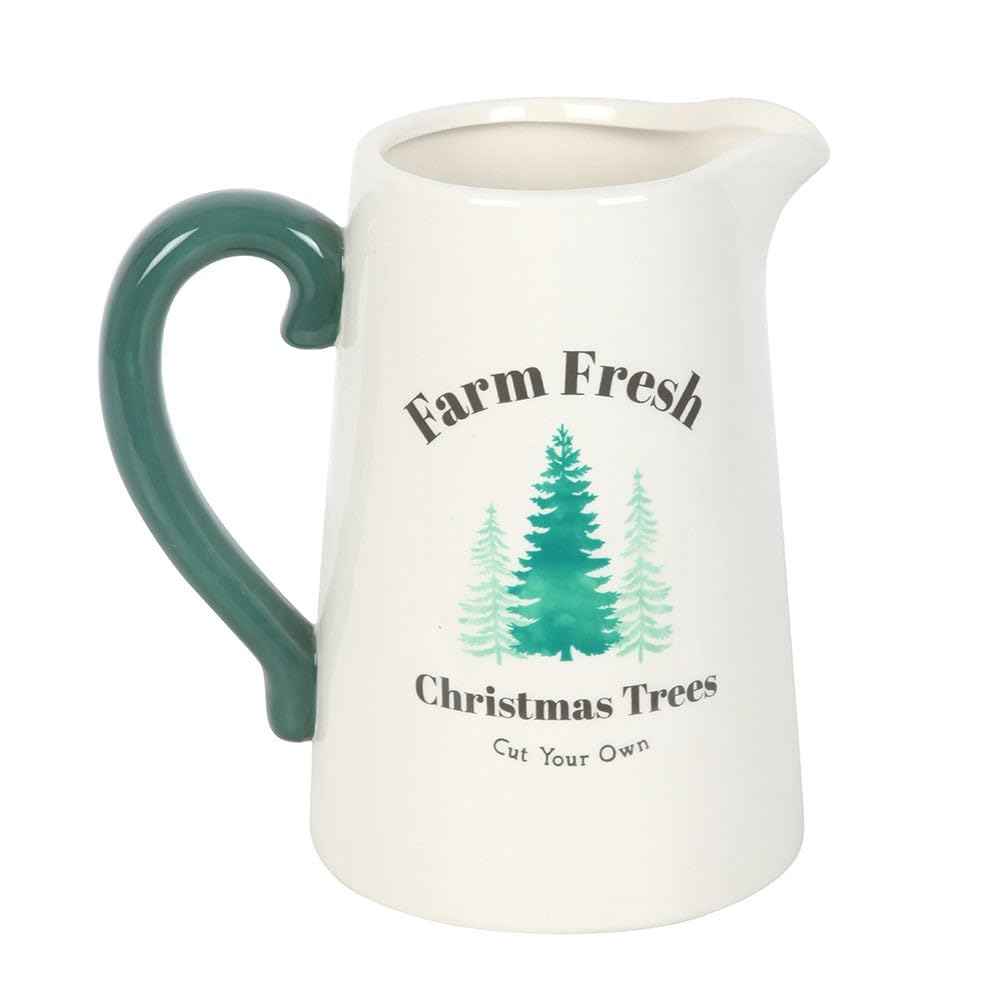 Something Different  Farm Fresh Christmas Trees Ceramic Flower Jug - White