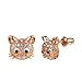 U7 Rhinestone Car Ear Earrings Rose Gold Plated Cute Kitty Stud Earrings