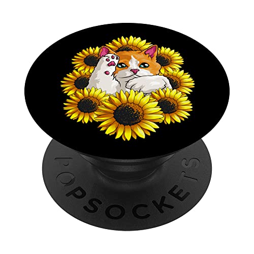 Lindo gato mirando girasol fresco flor gatito para los amantes de los gatos PopSockets PopGrip Intercambiable Cover