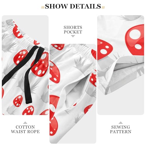 Red White Mushroom Pajama Shorts for Men Lounge Pants Pjs Bottoms Lounge Sleep Shorts Mens Pajama Shorts with Pockets, S-XXL4