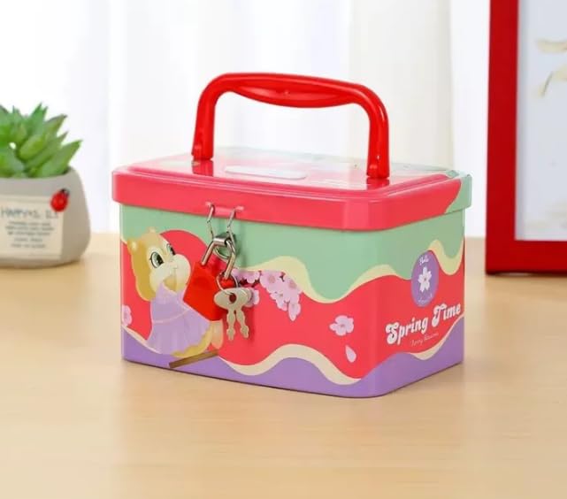 Image of Sajani Cute Cartoon Creative Portable Piggy Bank, Money Saving Box with Combination Lock, Mini Coin Bank Gifts for Boys and Girls, Best Return Gifts for Kids (Pack of 1) (Rectangle - Pink)