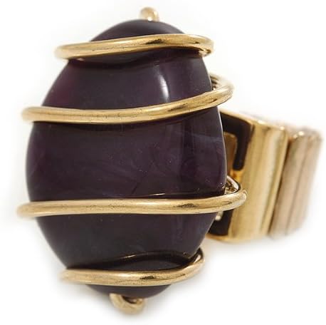 Avalaya 35mm Across/Resin Stone with Wire Element Flex Ring in Deep Purple Colour/Aged Gold Finish/Size 7/8 - Image 4