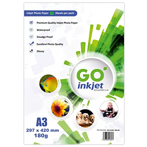 GO Inkjet Papier photo brillant A3, 180 g/m², 50 feuilles + 2 feuilles supplémentaires Cover