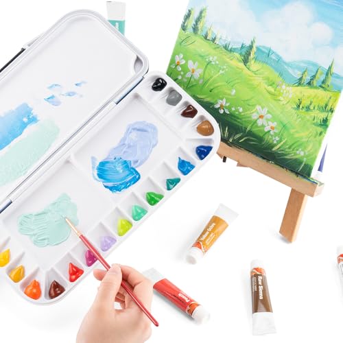 Transon Paleta de aquarela dobrável com tampa, 18 poços, 2 áreas de mistura e 1 bandeja de mistura g