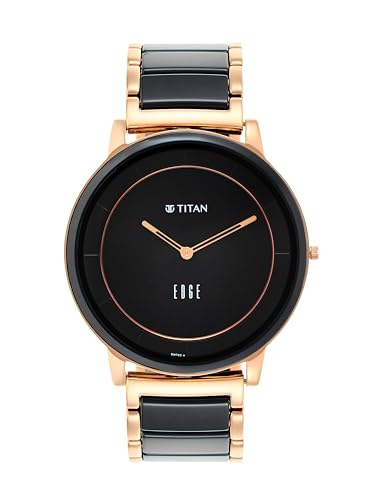 EDGE Titan Fusion Quartz Analog Black Dial Two Toned Black & Rose Gold Ceramic Strap Watch for Men - NT1878KD03