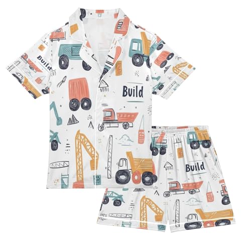 senya Pajama Sets Silky Button Down Nightwear Sleepwear Size 5-14 Years Red Blue Construction Truck